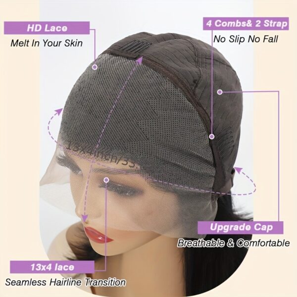 Women'S Brazilian Straight Human Hair Wig - Natural Black, Density, Pre-Plucked Frontal Hairline, HD Lace Front (13x4), Ultra-Thin Hairline, No Bulk, Everyday & Special Events, Real Remy Human Hair Wig for Natural Look & Fullness, Versatile Hairpiece, Sle