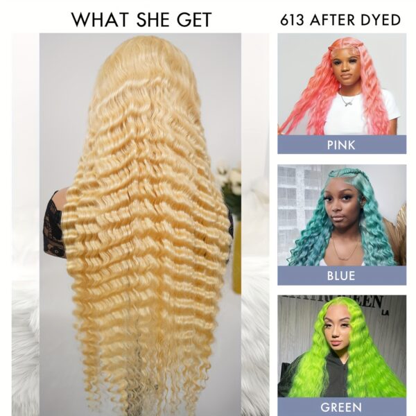 SISIFIRE 71.12cm 613 Blonde Deep Wave Lace Front Wig - 13x4 HD Lace, 200% Density Pre-Plucked Hairline Natural Look for Women, Elegant Curly Wig for All Ethnicities, Lace Wig, Versatile Hairpiece, Stylish Hairpiece, Protective Hairstyle, Beauty Accessory