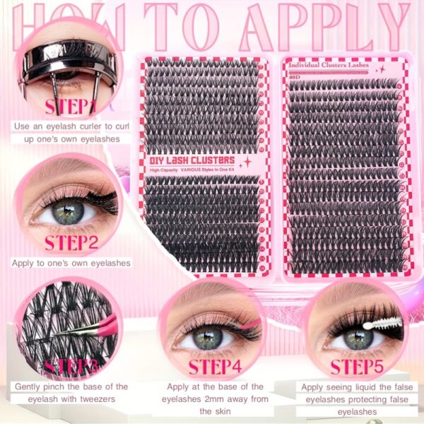 740/200pcs DIY Lash Clusters Eyelash Extension Kit, 2-in-1 Lash Bond, Tweezers, Glue Remover, Lash Brush, 30D+40D+50D 9-16mm Mix Lash Clusters for Beginner DIY At Home And Reusable for Daily Wear & Party & Halloween & Christmas