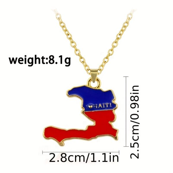 1pc Haiti Map Necklace - gold plated Plated Irregular-Shaped Pendant with Blue & Red Haiti Colors, Golden-Tone Chain - Travel Souvenir, Cultural Gift for Haitians, Birthday/Anniversary Present - Durable Everyday Jewelry with Detailed Map Outline & Haitian