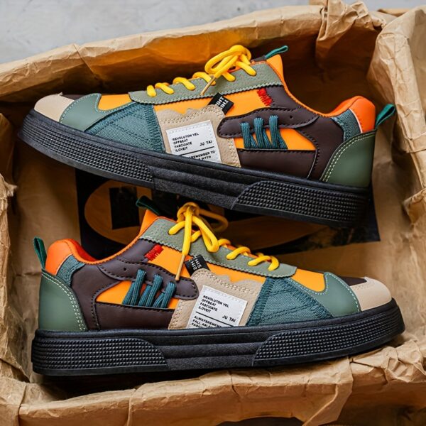 Men's Breathable Casual Skate Shoes - Slip-, Comfort Lace Up Sneakers with Durable Fabric and Stylish Contrast Designs, Vibrant Color Blocking for Year Round Use in Outdoor Activities, Jogging, Walking & Travel – Christmas Birthday Gift Idea, Versatile Mo