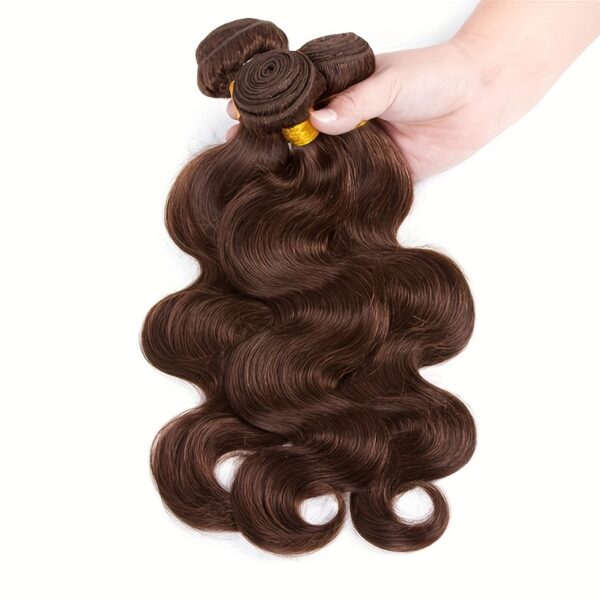 4Body Wave Bundle Chocolate Brown Human Hair Extensions, Dark Brown Double Weft Virgin Hair Weave, 90g Each, for Wome