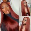 13x4 Reddish Brown Straight Human Hair Wig - Transparent Lace Front, Pre-Plucked, 150% Density, #33 Shade for Women, Elegant Style for All Ethnicities