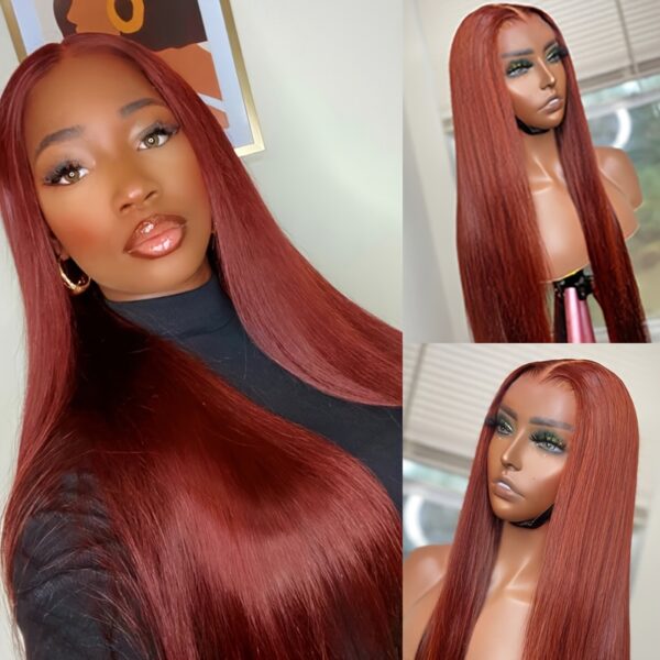 13x4 Reddish Brown Straight Human Hair Wig - Transparent Lace Front, Pre-Plucked, 150% Density, #33 Shade for Women, Elegant Style for All Ethnicities