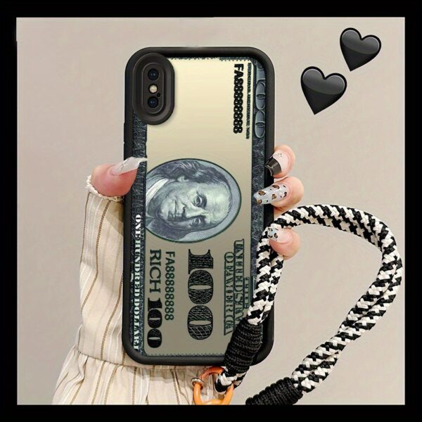 05215f868fd34f438dc073674a46e7cb-goods.jpeg 1 new 100 dollar bill pattern mobile phone case | Hundred Dollar Bill Pattern Phone Case | with Woven Lanyard | Anti-drop Durable Soft Edge| compatible with(iPhone X Xs)
