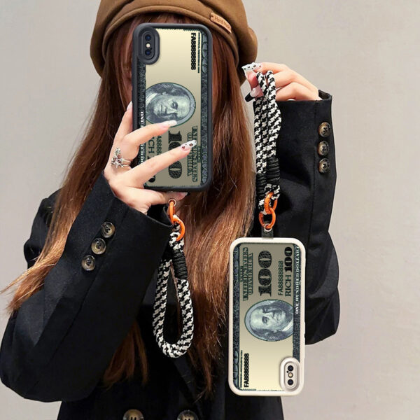 0d4680dad9424d5d88d1ef25a64cd0af-goods.jpeg 1 new 100 dollar bill pattern mobile phone case | Hundred Dollar Bill Pattern Phone Case | with Woven Lanyard | Anti-drop Durable Soft Edge| compatible with(iPhone X Xs)