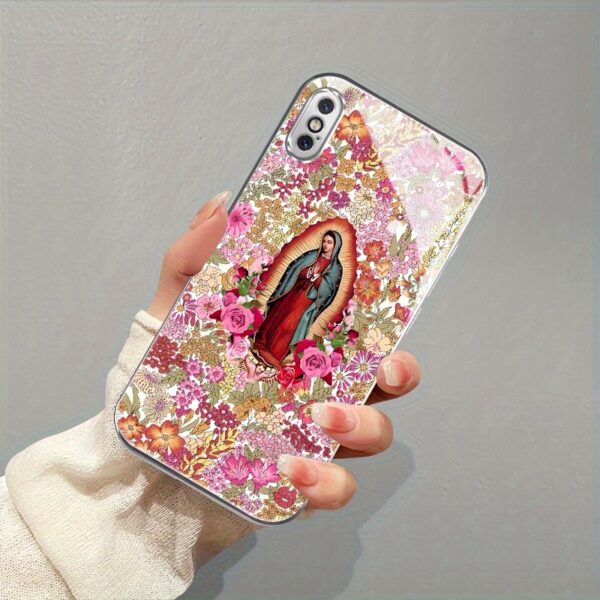 161d859a88f04fb687581fed9cb855a3-goods.jpeg Floral Virgin Mary Case for iPhone X XR Xs Max 8 7 Plus 6s SE Electroplated Glass cass Shockproof Drop Protection Rugged Durable Cover Cellphone Protective Smartphone Casing