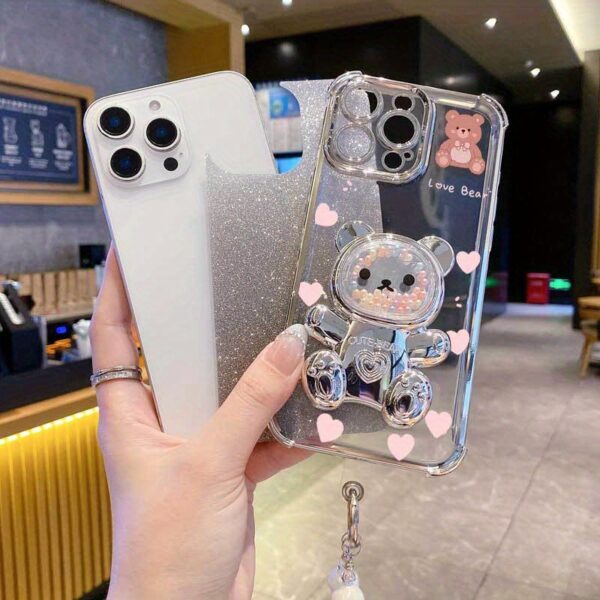 Pearl Wrist Strap Lanyard Magnetic Glitter Luxury Love Heart Bear Phone Holder Case for Compatible with iPhone XR Anti-knock Shock Proof Stand Mixed set Back Cover