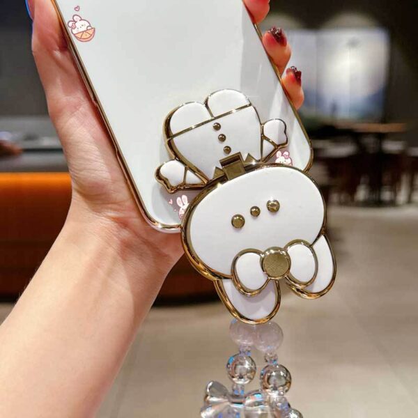 Phone Holder Case with a Pearl Strap from The XR Fashion Series, Designed for Iphone XR, Featuring a Stylish Plating Cover And a Cheerful Summer Orange Rabbit Design.