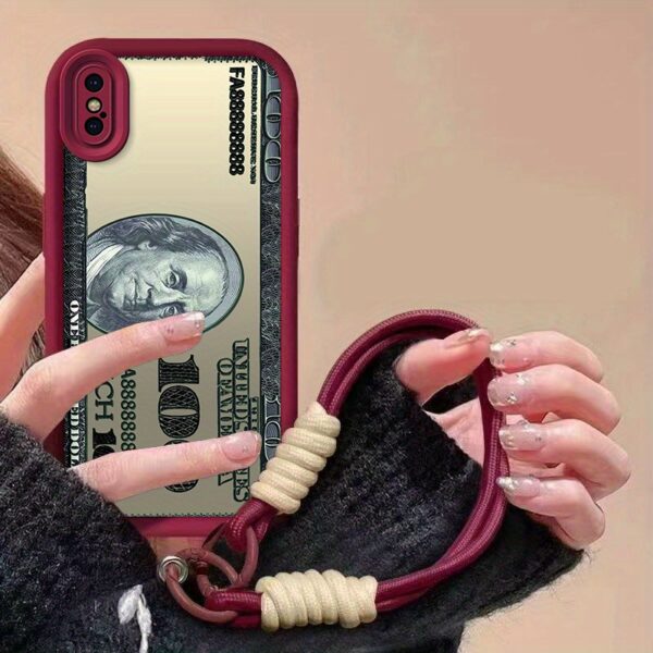 44ff200eb1914fe9817fb357c15a89f0-goods.jpeg 1 new 100 dollar bill pattern mobile phone case | Hundred Dollar Bill Pattern Phone Case | with Woven Lanyard | Anti-drop Durable Soft Edge| compatible with(iPhone X Xs)