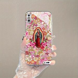 473c1d0b40ea4f03a08f63d51bfbaa69-goods.jpeg Floral Virgin Mary Case for iPhone X XR Xs Max 8 7 Plus 6s SE Electroplated Glass cass Shockproof Drop Protection Rugged Durable Cover Cellphone Protective Smartphone Casing