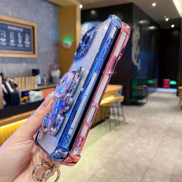 Pearl Wrist Strap Lanyard Magnetic Glitter Luxury Love Heart Bear Phone Holder Case for Compatible with iPhone XR Anti-knock Shock Proof Stand Mixed set Back Cover