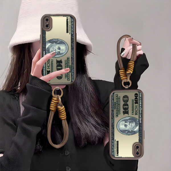4ad1361bde064161b34e648e88bb9864-goods.jpeg 1 new 100 dollar bill pattern mobile phone case | Hundred Dollar Bill Pattern Phone Case | with Woven Lanyard | Anti-drop Durable Soft Edge| compatible with(iPhone X Xs)