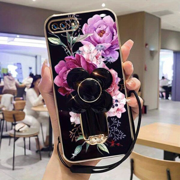 8 plus Case The blooming purple flowers are equipped with windmill stands and lanyardsPattern Comfortable feel Cover Designed for iPhone 8 PlusPhone Cases Featuring Couple style for Casual, Lanyard Phone Holder, Daily Use Case, Trendy Design, Stylish Cove