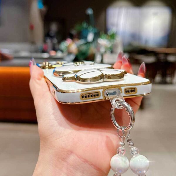 Phone Holder Case with a Pearl Strap from The XR Fashion Series, Designed for Iphone XR, Featuring a Stylish Plating Cover And a Cheerful Summer Orange Rabbit Design.