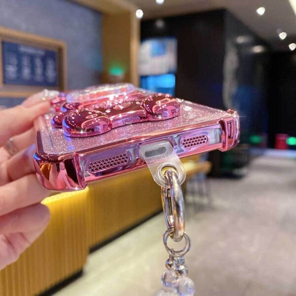 Pearl Wrist Strap Lanyard Magnetic Glitter Luxury Love Heart Bear Phone Holder Case for Compatible with iPhone XR Anti-knock Shock Proof Stand Mixed set Back Cover