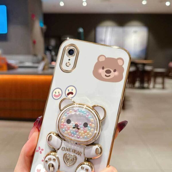 XR Cute Rabbit Bear Plating Pearl Strap Lanyard Phone Holder Case with Durable Cover for iPhone XR