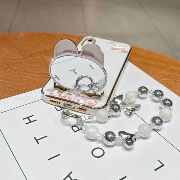 Phone Holder Case with a Pearl Strap from The XR Fashion Series, Designed for Iphone XR, Featuring a Stylish Plating Cover And a Cheerful Summer Orange Rabbit Design.