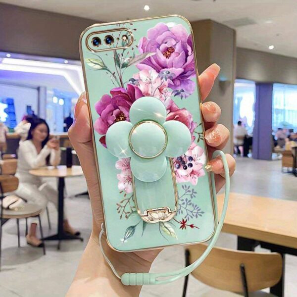 8 plus Case The blooming purple flowers are equipped with windmill stands and lanyardsPattern Comfortable feel Cover Designed for iPhone 8 PlusPhone Cases Featuring Couple style for Casual, Lanyard Phone Holder, Daily Use Case, Trendy Design, Stylish Cove