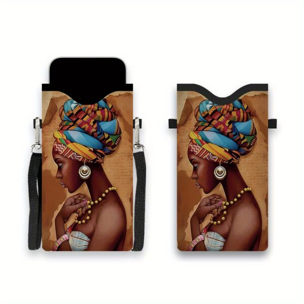 1pc Ethnic African Women Print Crossbody Phone Wallet Bag - Double-Sided Synthetic Leather with Adjustable Strap, Vibrant Mixed Colors, Unisex Design for Daily Travel & Mother’s Day Gift, Modern Accessory, Doublesided Print