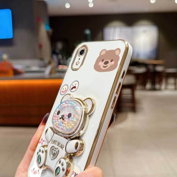 XR Cute Rabbit Bear Plating Pearl Strap Lanyard Phone Holder Case with Durable Cover for iPhone XR