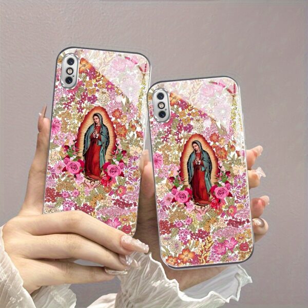 9547178d48db4b0f94b76b8d51c6142a-goods.jpeg Floral Virgin Mary Case for iPhone X XR Xs Max 8 7 Plus 6s SE Electroplated Glass cass Shockproof Drop Protection Rugged Durable Cover Cellphone Protective Smartphone Casing