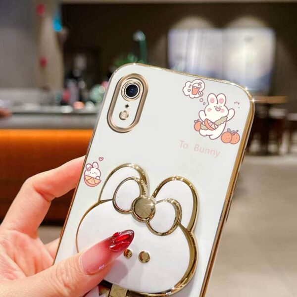 Phone Holder Case with a Pearl Strap from The XR Fashion Series, Designed for Iphone XR, Featuring a Stylish Plating Cover And a Cheerful Summer Orange Rabbit Design.