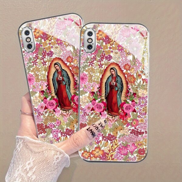 abed58a1e4414a14835bdfc40964c520-goods.jpeg Floral Virgin Mary Case for iPhone X XR Xs Max 8 7 Plus 6s SE Electroplated Glass cass Shockproof Drop Protection Rugged Durable Cover Cellphone Protective Smartphone Casing
