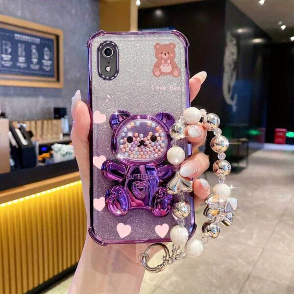 Pearl Wrist Strap Lanyard Magnetic Glitter Luxury Love Heart Bear Phone Holder Case for Compatible with iPhone XR Anti-knock Shock Proof Stand Mixed set Back Cover