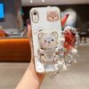 XR Cute Rabbit Bear Plating Pearl Strap Lanyard Phone Holder Case with Durable Cover for iPhone XR