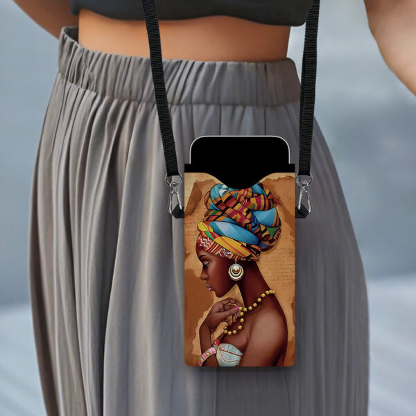 1pc Ethnic African Women Print Crossbody Phone Wallet Bag - Double-Sided Synthetic Leather with Adjustable Strap, Vibrant Mixed Colors, Unisex Design for Daily Travel & Mother’s Day Gift, Modern Accessory, Doublesided Print