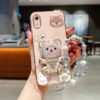 XR Cute Rabbit Bear Plating Pearl Strap Lanyard Phone Holder Case with Durable Cover for iPhone XR