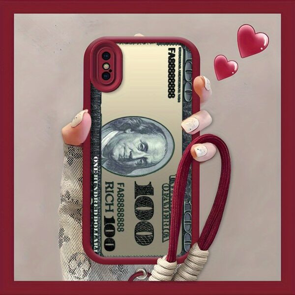 e8fc6297a5e9428f9dce1880ad26ab8f-goods.jpeg 1 new 100 dollar bill pattern mobile phone case | Hundred Dollar Bill Pattern Phone Case | with Woven Lanyard | Anti-drop Durable Soft Edge| compatible with(iPhone X Xs)