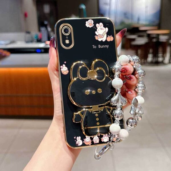 Phone Holder Case with a Pearl Strap from The XR Fashion Series, Designed for Iphone XR, Featuring a Stylish Plating Cover And a Cheerful Summer Orange Rabbit Design.