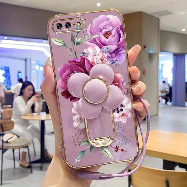 8 plus Case The blooming purple flowers are equipped with windmill stands and lanyardsPattern Comfortable feel Cover Designed for iPhone 8 PlusPhone Cases Featuring Couple style for Casual, Lanyard Phone Holder, Daily Use Case, Trendy Design, Stylish Cove