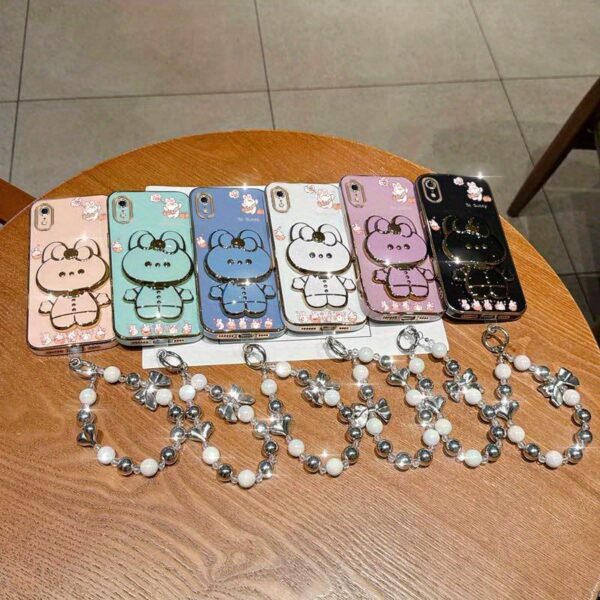 Phone Holder Case with a Pearl Strap from The XR Fashion Series, Designed for Iphone XR, Featuring a Stylish Plating Cover And a Cheerful Summer Orange Rabbit Design.